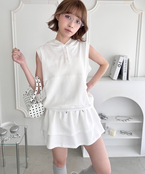 Loueme セットアップ 「2点SET」フリルスカート＋ノースリーブ