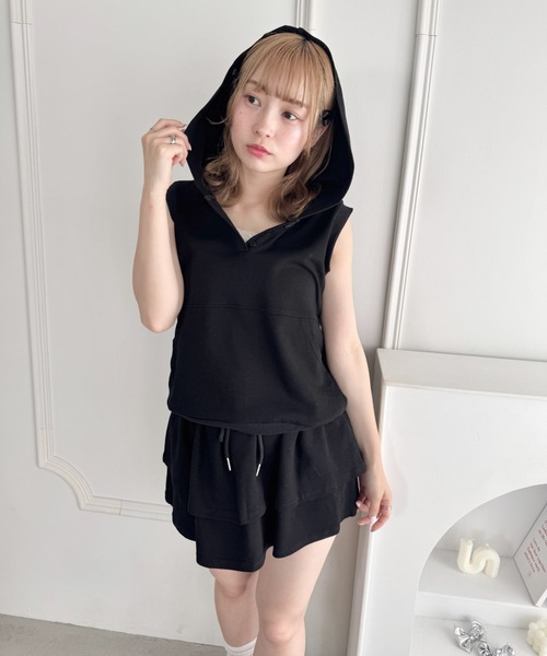 Loueme セットアップ 「2点SET」フリルスカート＋ノースリーブ