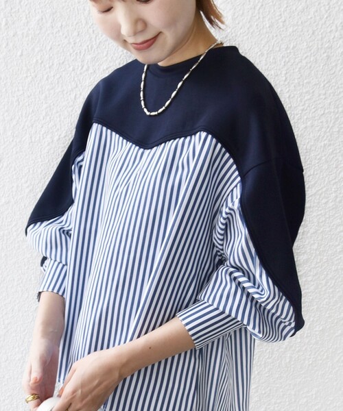 「SHIPS」 長袖カットソー ONE SIZE ネイビー レディース