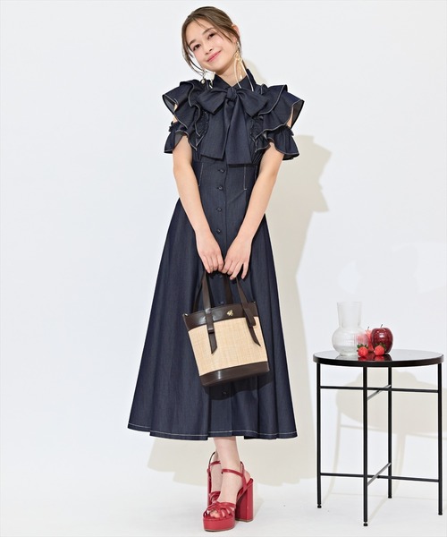 WILLSELECTION ワンピース ラッフルスリーブリボンタイ