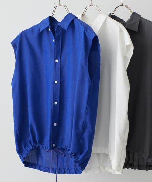 Spick and Span リネンブレンドフレンチヘムギャザーシャツ ネイビー リネンブレンドフレンチヘムギャザーシャツ（シャツ／ブラウス