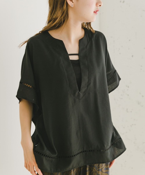 「ITEMS URBANRESEARCH」 半袖ブラウス FREE ブラック レディース_画像9