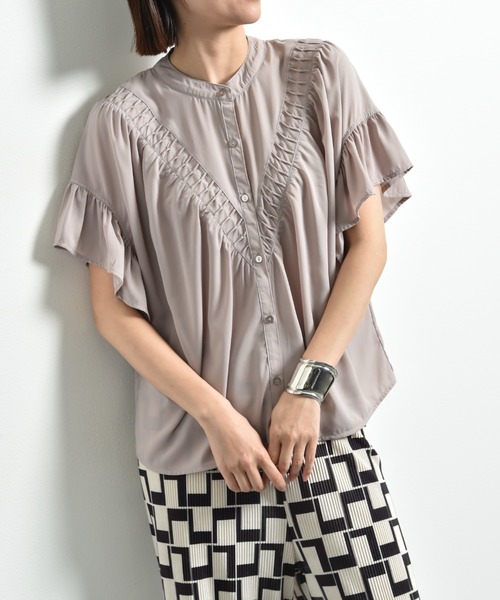 「INTERPLANET」 半袖ブラウス FREE オフホワイト レディース_画像6