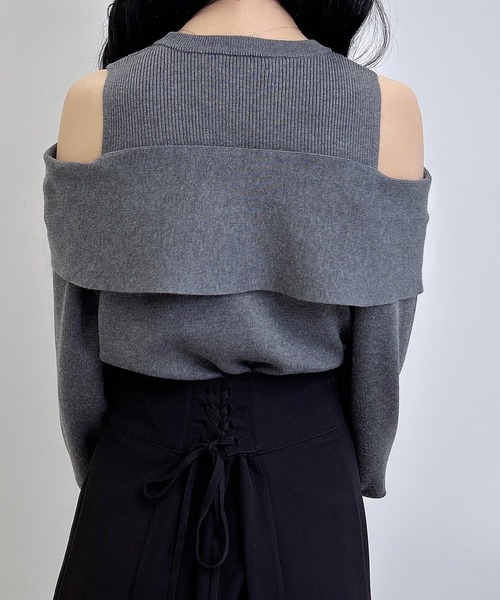 ニット/セーター back ribbon rib tunic BLACK loin nuit ニット セーター shaggy back ribbon knit/シャギーバック