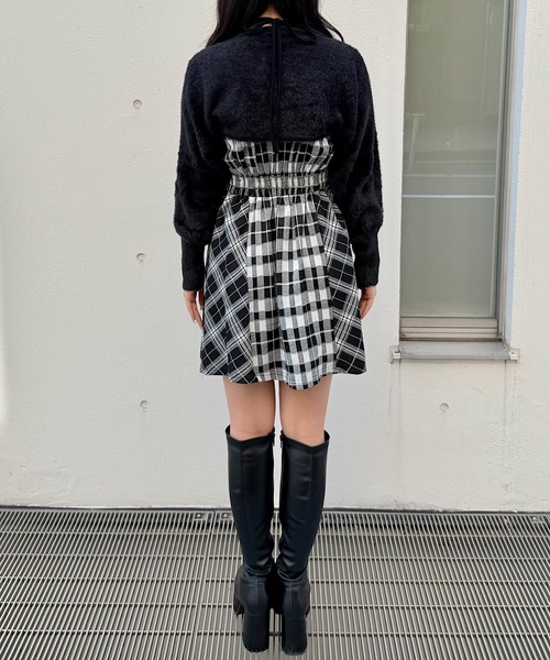 one way NOMAE シャギーボレロロングチェックワンピース NOMAE