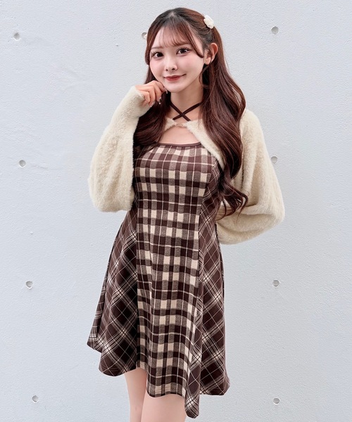 one way NOMAE シャギーボレロロングチェックワンピース シャギーボレロロングチェックワンピース – PARK by one way（パーク