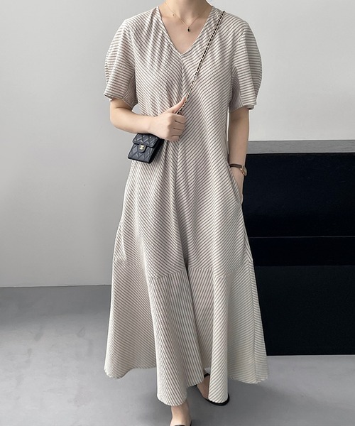 「BANICO」 半袖ワンピース LARGE グレー レディース_画像6