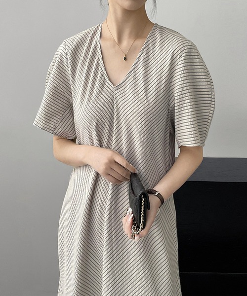 「BANICO」 半袖ワンピース LARGE グレー レディース_画像8
