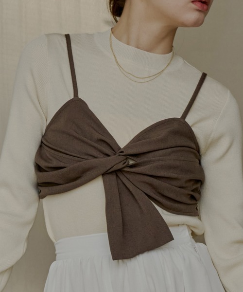 【2点セット】OLUN リネンブレンドジャケット　クロスデザインビスチェ OLUN cross design bustier/クロスデザインビスチェ レディース