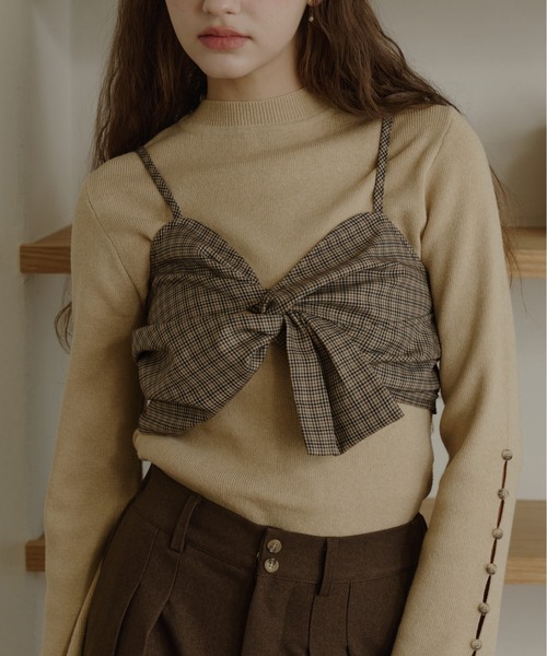 【2点セット】OLUN リネンブレンドジャケット　クロスデザインビスチェ OLUN cross design bustier/クロスデザインビスチェ レディース