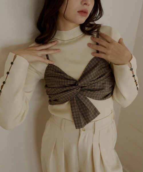 【2点セット】OLUN リネンブレンドジャケット　クロスデザインビスチェ OLUN cross design bustier/クロスデザインビスチェ レディース