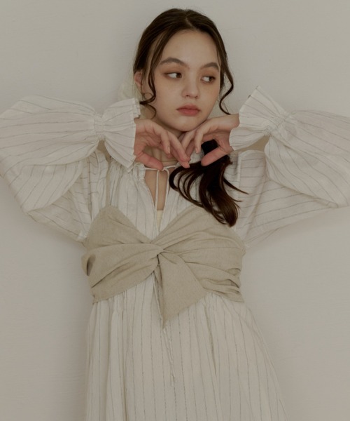 【2点セット】OLUN リネンブレンドジャケット　クロスデザインビスチェ OLUN cross design bustier/クロスデザインビスチェ レディース