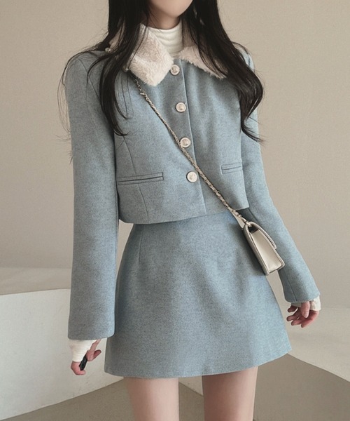 Aelina セットアップ ショート襟付きジャケット＆スカートセットアップ