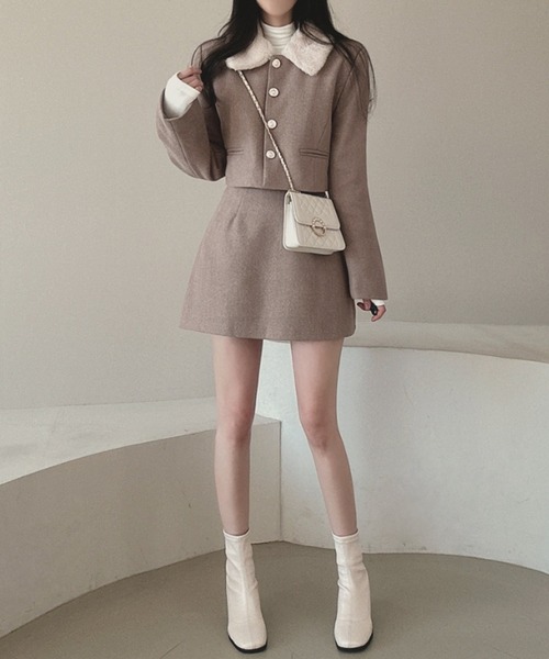 Aelina セットアップ ショート襟付きジャケット＆スカートセットアップ