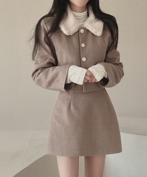 Aelina セットアップ ショート襟付きジャケット＆スカートセットアップ