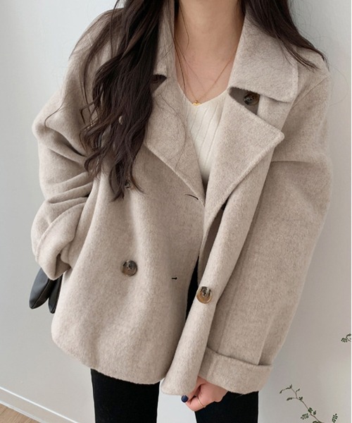 Namacheko ブラウン ダブルブレスト ピーコート Namacheko ブラウン ダブルブレスト ピーコート 新色追加 T/M オーバー