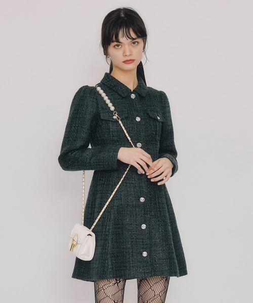 REDYAZEL　ビジューボタンファンシーツイードシャツミニワンピース REDYAZEL（レディアゼル） ワンピース ビジューボタンファンシー
