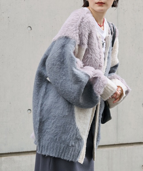 「MONO-MART」 ニットカーディガン FREE ブルー レディース_画像9