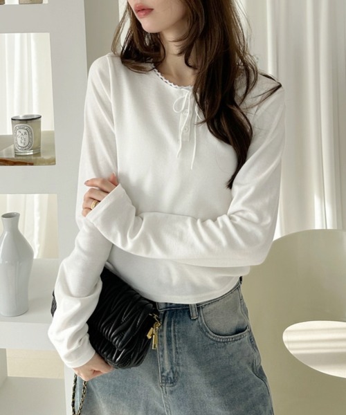 TREOVER tシャツ リボンとレースでさり気なく華やかに フェミニンな