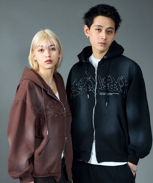 「SEQUENZ」 ジップアップパーカー LARGE ブラック メンズ_画像6