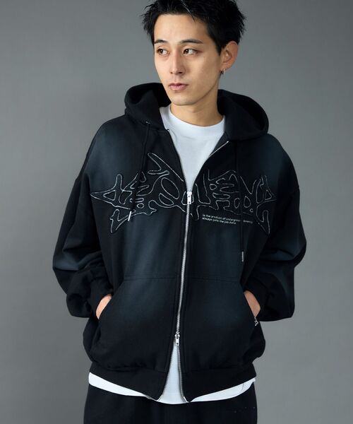 「SEQUENZ」 ジップアップパーカー LARGE ブラック メンズ_画像8