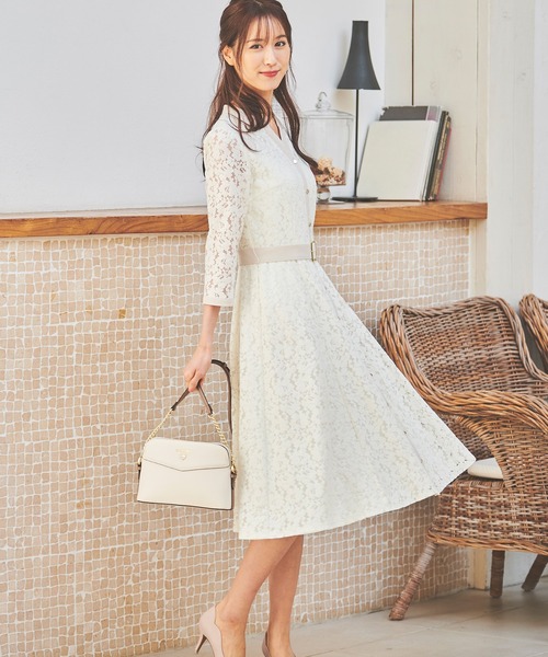 LAISSE PASSE　ワンピース　定価28000 LAISSE PASSE（レッセパッセ） 7分袖ワンピース 38 ベージュ