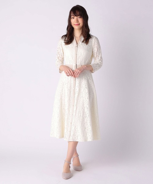 LAISSE PASSE　ワンピース　定価28000 LAISSE PASSE（レッセパッセ） 7分袖ワンピース 38 ベージュ