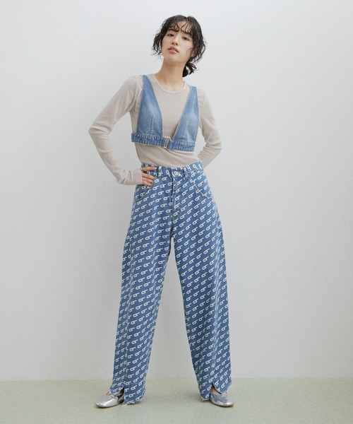 「ADAM ET ROPE'」 デニムパンツ 36 ターコイズブルー レディースの画像