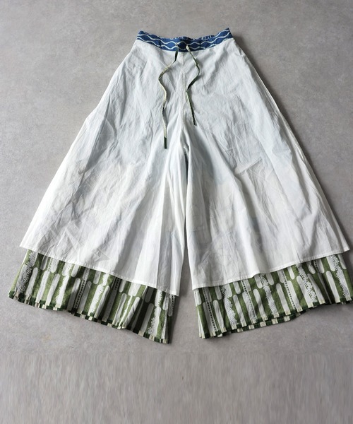 ワイドパンツ パンツ 花柄 綿100 ワイドパンツ レディースの画像