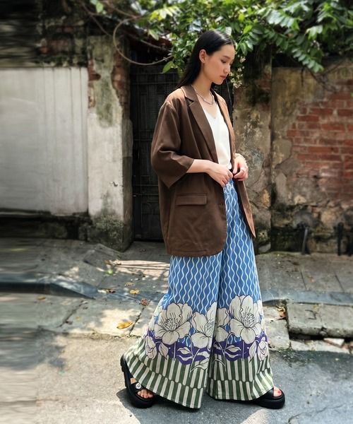 ワイドパンツ パンツ 花柄 綿100 ワイドパンツ レディースの画像
