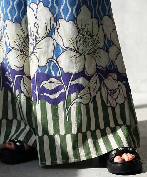 ワイドパンツ パンツ 花柄 綿100 ワイドパンツ レディースの画像