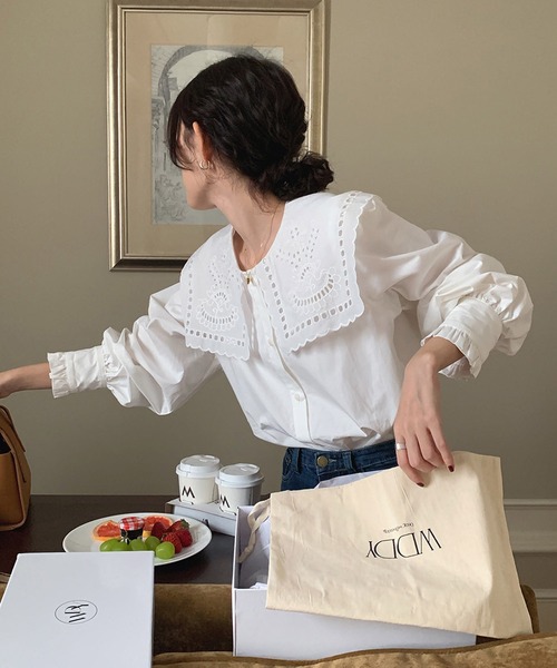 「shopnikoniko」 長袖ブラウス フリー ホワイト レディース_画像4