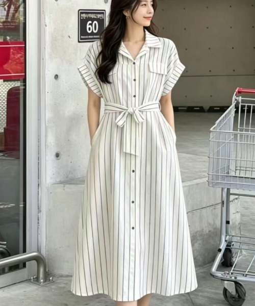 ストライプ柄 半袖ワンピース ワンピース 半袖 半袖ストライプシャツワンピース : ZOZOTOWN Yahoo!店