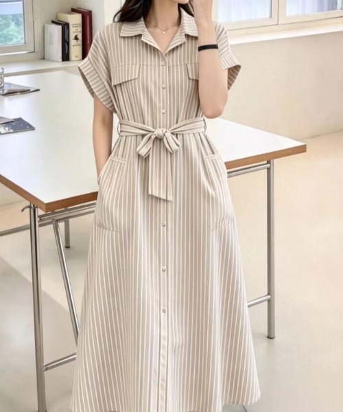 tricot COMME des GARCONS ストライプ 半袖ワンピース S ワンピース 半袖 半袖ストライプシャツワンピース : ZOZOTOWN Yahoo!店