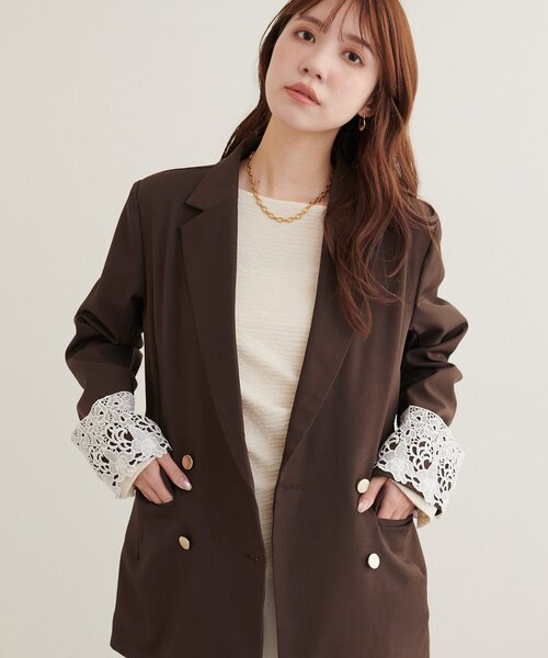 natural couture ジャケット テーラードジャケット 袖口レース付き