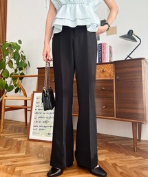ブラック フレアパンツ スラックス MONO-MART スラックス センタープレスワイドフレアパンツ/TR
