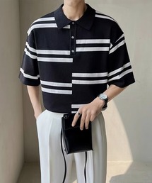 ArguE CulturE ニット ポロシャツ 半袖 ロゴ おしゃれ 男女兼用 ArguE CulturE POLOシャツ ニット 半袖 ロゴ入り 男女兼用 ゆる
