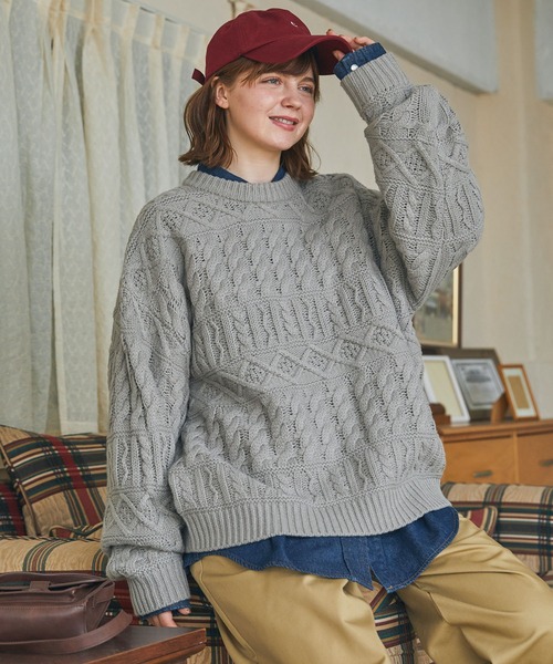 ニット セーター ケーブルアランニットプルオーバー レディース メンズ