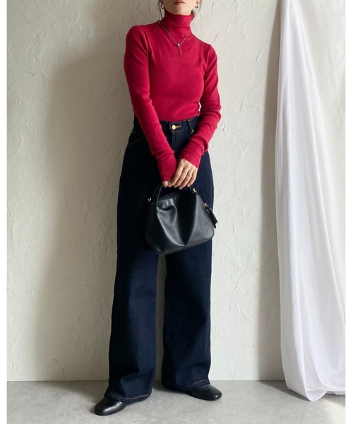 ハイネック ソフトタッチ 肌触り◎ 柔らかい トレンド インナー  ニット 赤 AZUL BY MOUSSY | アソートカラーハイネックニットトップス (ニット
