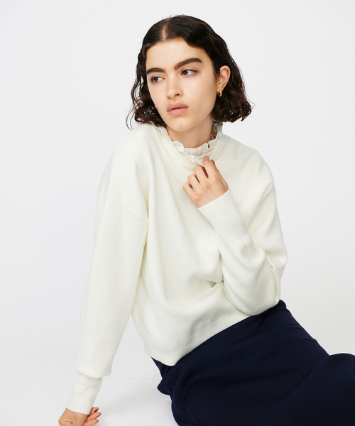 【新品未使用タグ付】 ノーブル 袖口フリルプルオーバー ニット クルーネック セール】《手洗い可能》フリル襟プルオーバーニット（ニット/セーター