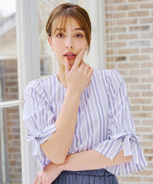 ブラウス シャツ 「大きいサイズ」「洗える」リボンスリーブブラウス レディース