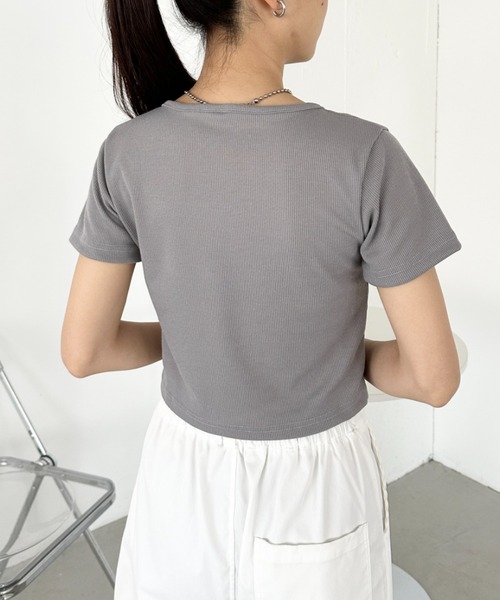 CLEA tシャツ レースアップ クロップド丈半袖トップス レディース