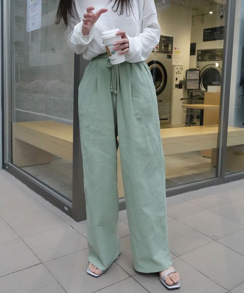 CORNERS パンツ リネンライクワイドパンツ レディース