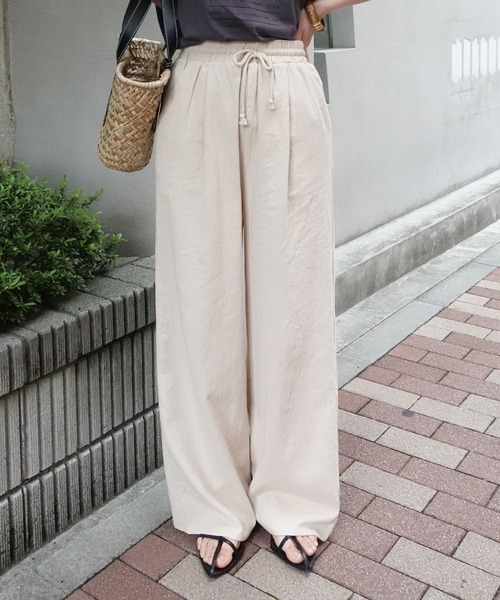 【OYSHO】リネンワイドパンツ 洗える】大人の上品カジュアル リネン混イージーワイドパンツ（6