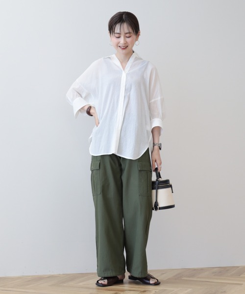 【接触冷感・S〜LLサイズ】Soalon シアーシャツ AMERICAN HOLIC ブラウス シャツ 接触冷感5分袖変形ドルマン