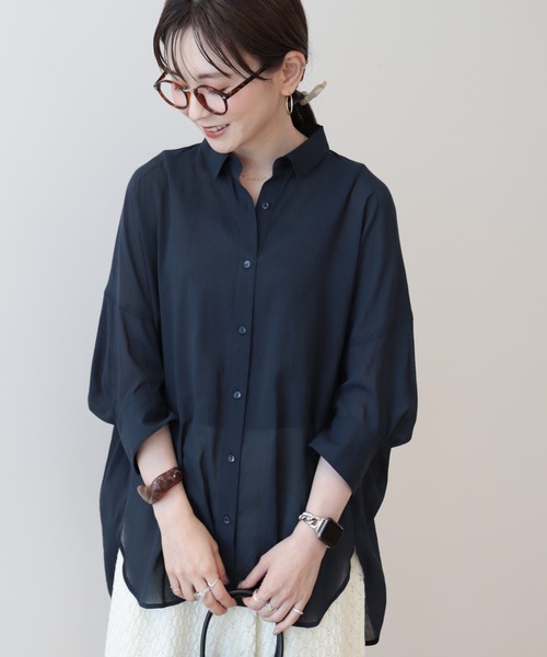 ブラウス シャツ C/T冷感 切替シアーデザインシャツ レディース AMERICAN HOLIC ブラウス シャツ 接触冷感5分袖変形ドルマン