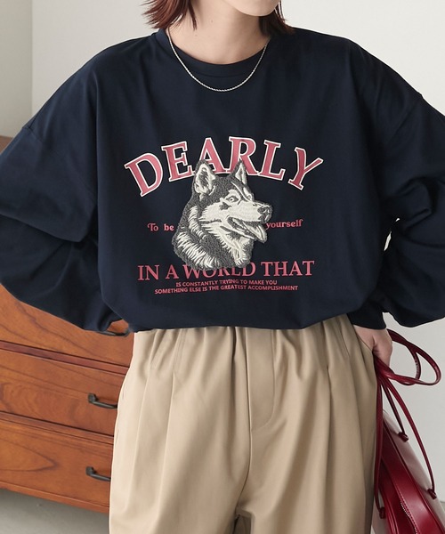 BONLECILL（ボンルシール） tシャツ DOGサガラ刺繍×プリントオーバー