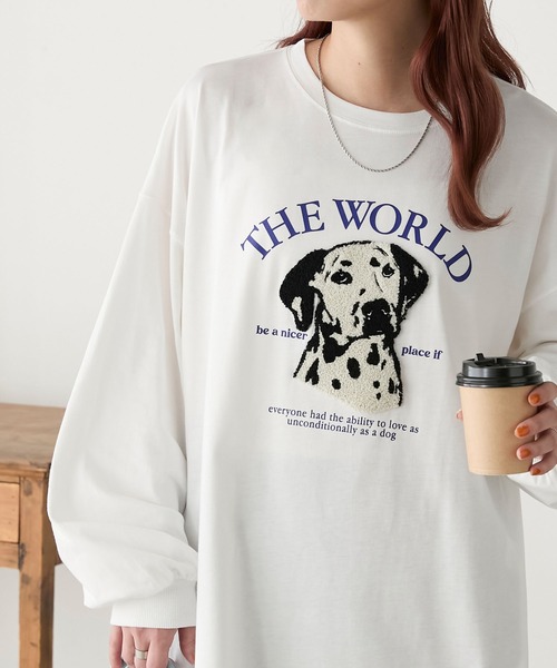BONLECILL（ボンルシール） tシャツ DOGサガラ刺繍×プリントオーバー