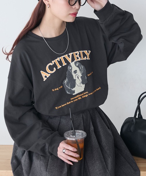 BONLECILL（ボンルシール） tシャツ DOGサガラ刺繍×プリントオーバー