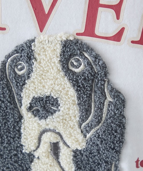 BONLECILL（ボンルシール） tシャツ DOGサガラ刺繍×プリントオーバー